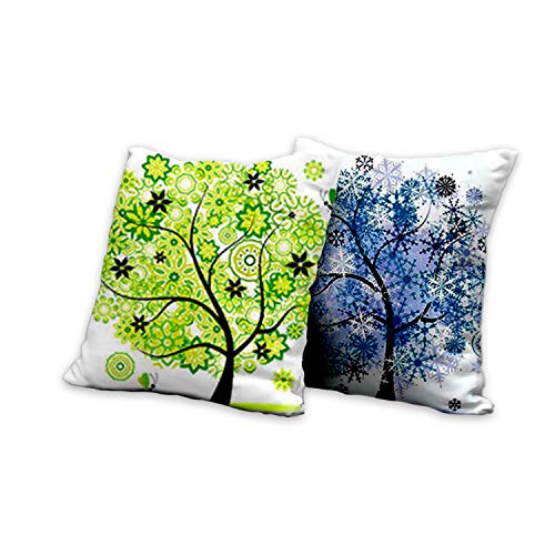 AAYU Tree Decorative Throw Pillow Covers 20 x 20 Inch Set of 2 Green and Blue Linen Cushion Covers for Couch Sofa Bed Home Decor