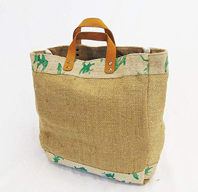 Jute Burlap Tote Bag with Leather handle | Shopping Handbag | Reusable Natural Burlap Tote Bags