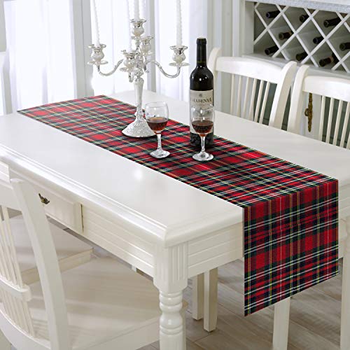 AAYU Tartan Plaid Table Runner 14 x 108 Inch Red Scottish for Everyday Party Wedding Settings