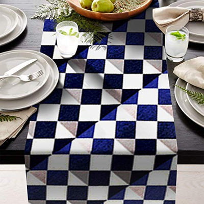 AAYU Geometric Table Runner 16 x 72 Inch Blue and White Imitation Linen Runner for Everyday Birthday Baby Shower Party Banquet Decorations Table Settings