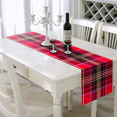 AAYU Red and Black Tartan Plaid Table Runner 14 x 108 Inch Scottish Plaid Table Runner for Everyday Party Wedding Table Settings