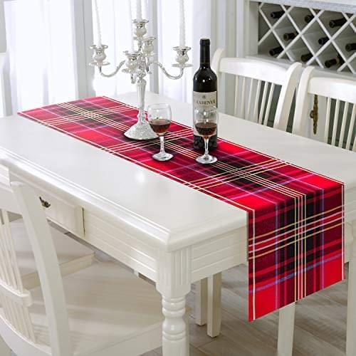AAYU Premium Tartan Check Table Runner (Red, White, and Black) | 14 x 108&quot; Plaid for Family Dinner or Gatherings, Indoor/Outdoor Use, Daily Use| Yarn Dyed High GSM Fabric