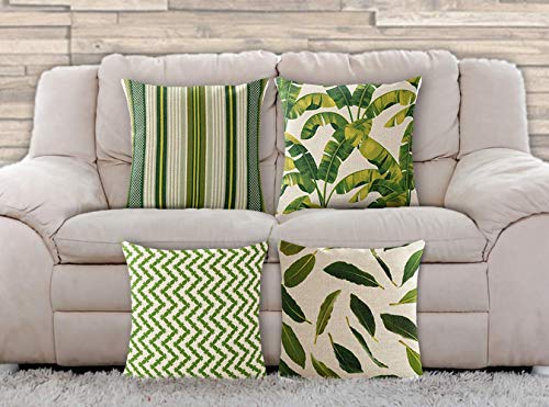 AAYU Feather Decorative Throw Pillow Covers 18 x 18 Inch Set of 4 Linen Cushion Covers for Couch Sofa Bed Home Decor (Unique Feathers Pattern)