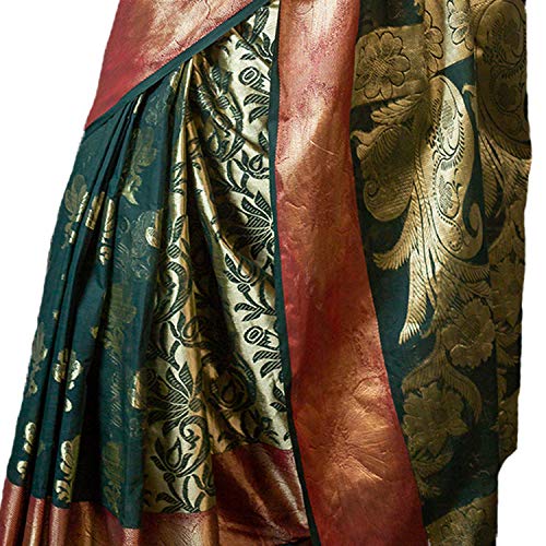 AAYU Women's Fashionable Cotton Silk Katan Saree (Pine)
