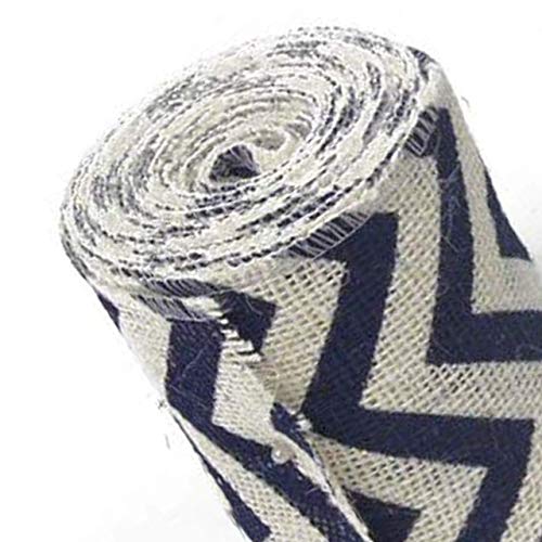 AAYU Natural Burlap Ribbon 3 Inch X 5 Yards Blue and White Wave Print Jute Ribbon for Crafts Gift Wrapping Wedding