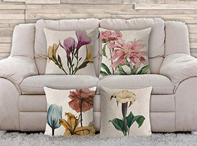 Flower Print Decorative Throw Pillow Covers | Leaf Printed Pillow Covers | Linen Cushion Covers for Couch Sofa and bed