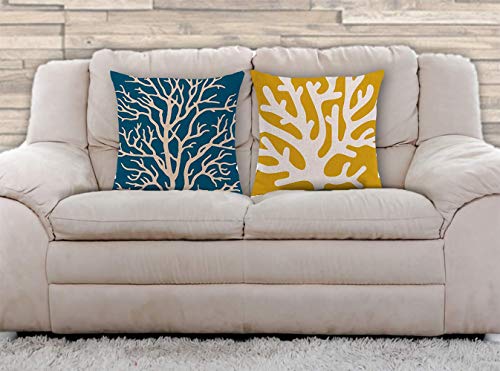 AAYU Tree Decorative Throw Pillow Covers 20 x 20 Inch Set of 2 Yellow and Blue Linen Cushion Covers for Couch Sofa Bed Home Decor