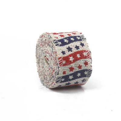 AAYU Natural Burlap Ribbon Roll 3 Inch X 5 Yards Red Blue White Star Printed Jute Ribbon for Crafts Gift Wrapping Wedding