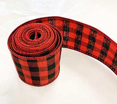 Wired Ribbon 2.5” X 5 Yards Black and red Check