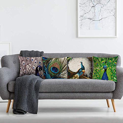 AAYU Peacock Design Pillow Covers 4 18 X 18 Inch | 45 X 45 cm | 4 Piece Set | Digital Printed | Prime Quality Pillow Cover | Both Sides Printed