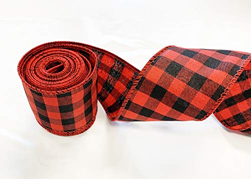 Wired Ribbon 2.5” X 5 Yards Black and red Check