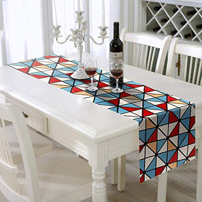 AAYU Geometric Pattern Imitation Linen Table Runner 16 x 72 Inch Runner for Everyday Birthday Baby Shower Party Banquet Decorations Table Settings (Multi Colored)