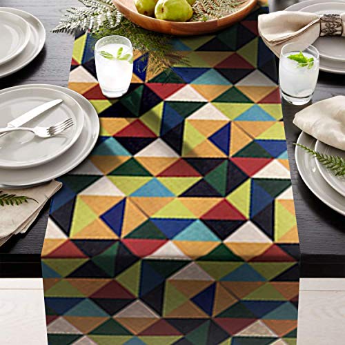 AAYU Multicolored Geometric Table Runner 16 x 72 Inch Imitation Linen Runner for Everyday Birthday Baby Shower Party Banquet Decorations Table Settings