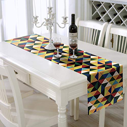 AAYU Multicolored Geometric Table Runner 16 x 72 Inch Imitation Linen Runner for Everyday Birthday Baby Shower Party Banquet Decorations Table Settings
