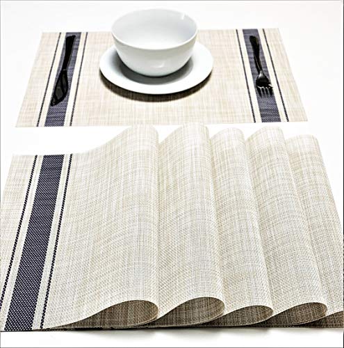 Jutemill Set of 12 PVC Vinyl Woven Place mats, Heat Insulation Stain Resistant Placemats for Dining Table Durable Cross Weave Woven Vinyl Kitchen Table Mats Placemat (Blue)