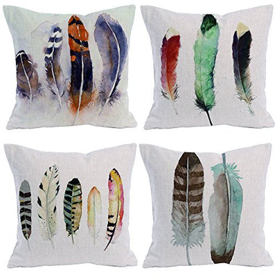 AAYU Decorative Linen Cushion Cover | Double Side HD Printing | High GSM Fabric | Square Throw Pillow Cushion Case for Living Room Sofa Couch Bedroom Car | 20 x 20 inch 50 x 50 cm | Set of 4