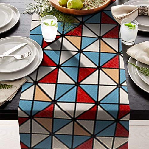 AAYU Geometric Pattern Imitation Linen Table Runner 16 x 72 Inch Runner for Everyday Birthday Baby Shower Party Banquet Decorations Table Settings (Multi Colored)