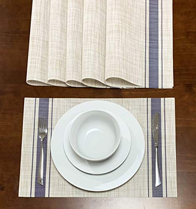 Jutemill Set of 12 PVC Vinyl Woven Place mats, Heat Insulation Stain Resistant Placemats for Dining Table Durable Cross Weave Woven Vinyl Kitchen Table Mats Placemat (Blue)