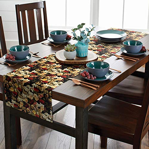 AAYU Floral Imitation Linen Table Runner 14 x 108 Inch Everyday Birthday Baby Shower Party Banquet Decorations Table Settings