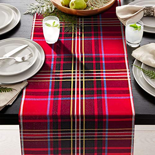 AAYU Red and Black Tartan Plaid Table Runner 14 x 108 Inch Scottish Plaid Table Runner for Everyday Party Wedding Table Settings