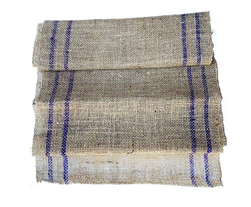 Burlap Table Runner with Blue Stripes | Burlap Table Runner Roll | Burlap Wedding Table Decor