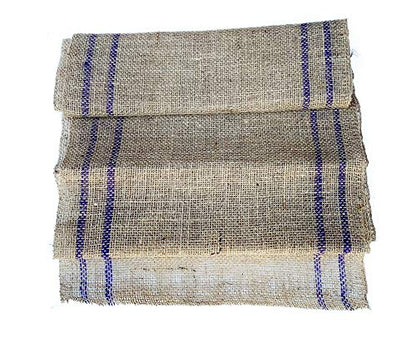 Burlap Table Runner with Blue Stripes | Burlap Table Runner Roll | Burlap Wedding Table Decor