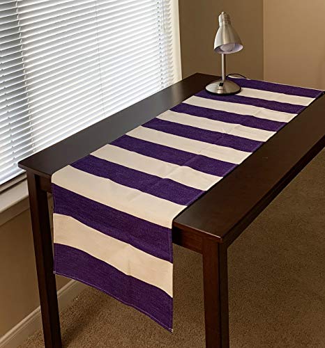 AAYU Purple and White Striped Table Runner 16 x 72 Inch Imitation Linen Runner for Everyday Birthday Baby Shower Party Banquet Decorations Table Settings