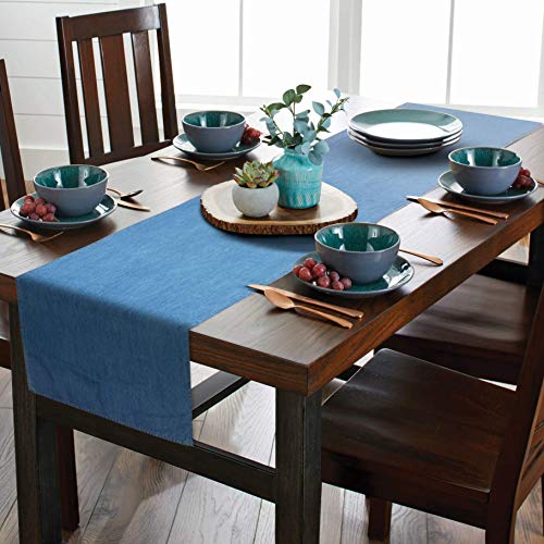 AAYU 13 Inch X 108 Inch Blue Denim Table Runner 108&quot; Stone Washed Premium Quality for Home Party Rustic Wedding Decorations (13 inch X 108 - Light Wash)