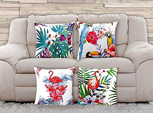 Leaf and Birds Printed Throw Pillow Covers | Velvet Decorative Cushion Cover for Couch Sofa and Bed