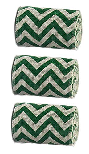 AAYU Natural Burlap Ribbon 5 Inch X 5 Yards Green and White Wave Print Jute Ribbon for Crafts Gift Wrapping Wedding