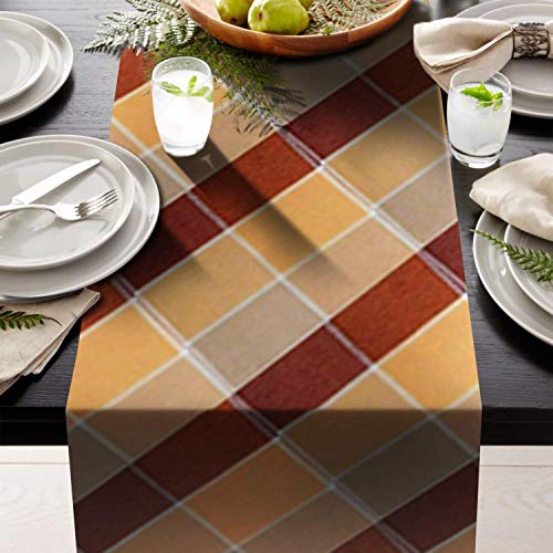 AAYU Checkered Imitation Linen Table Runner 14 x 108 Inch Everyday Birthday Baby Shower Party Banquet Decorations Table Settings