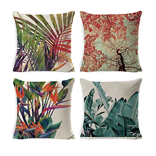 Leaf Printed Pillow Covers | Decorative pillow Covers Throw Pillow Covers | Linen Cushion Covers for Couch Sofa and bed