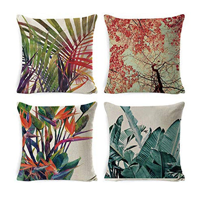 AAYU Leaf Print Decorative Throw Pillow Covers 18 x 18 Inch Set of 4 Linen Cushion Covers for Couch Sofa Bed Home Decor
