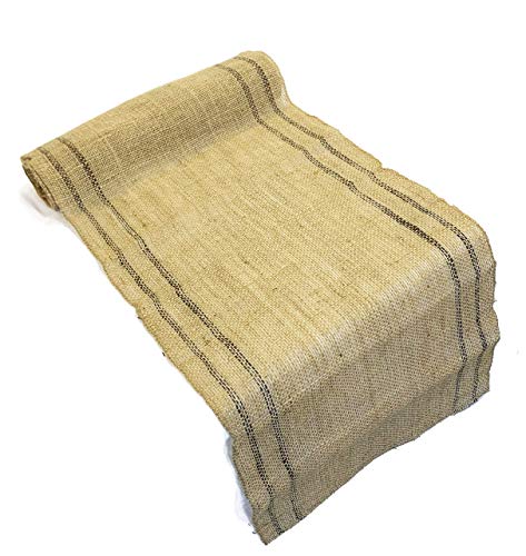 Burlap Jute Striped Table Runner | Black Burlap Runner | Jute Double Border Burlap Table Runner Roll