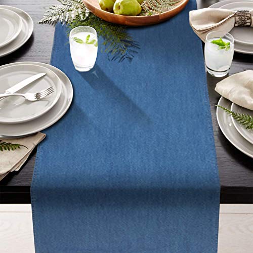 AAYU 13 Inch X 108 Inch Blue Denim Table Runner 108&quot; Stone Washed Premium Quality for Home Party Rustic Wedding Decorations (13 inch X 108 - Light Wash)