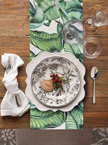 AAYU Leaf Imitation Linen Table Runner 14 x 108 Inch Wedding Birthday Baby Shower Party Banquet Decorations Table Settings