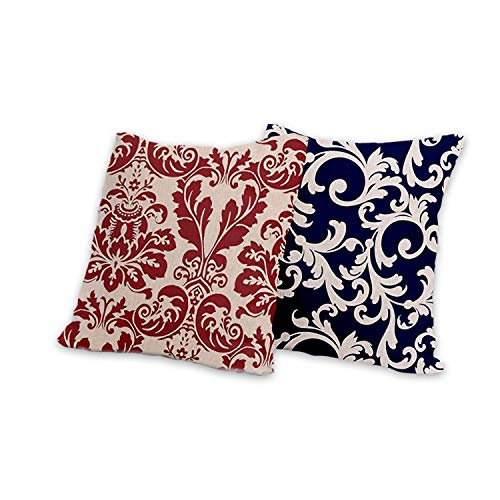 AAYU Red and Navy Decorative Throw Pillow Covers 20 x 20 Inch Set of 2 Linen Cushion Covers for Couch Sofa Bed Home Decor