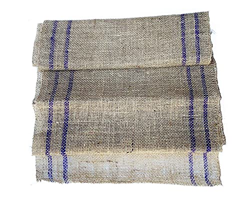 AAYU Burlap Table Runners with Two Blue Stripes Inlay 10 Yard | No-Fray | Food Grade Natural Burlap Runner Roll for Home Party Rustic Wedding Decorations
