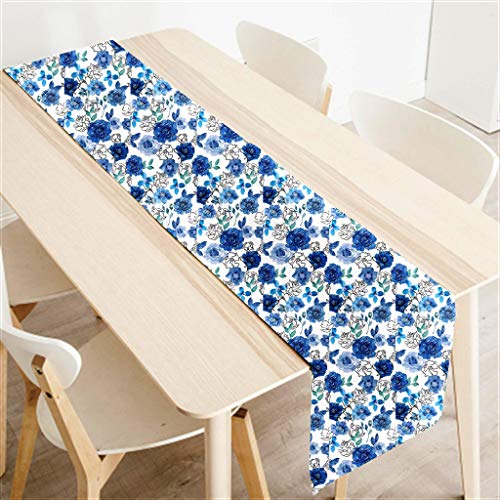 AAYU Floral Imitation Linen Table Runner 14 x 108 Inch Everyday Birthday Baby Shower Party Banquet Decorations Table Settings