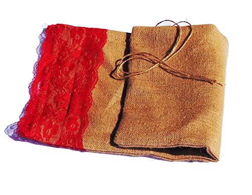 4 Pack -Burlap Bags - Large Bag red Ribbon Mouth, 13-14 inch by 27 inch, Wedding Party Favor Gift Bags.