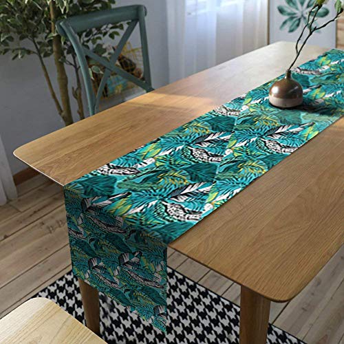 AAYU Green Leaf Imitation Linen Table Runner 14 x 108 Inch Everyday Birthday Baby Shower Party Banquet Decorations Table Settings