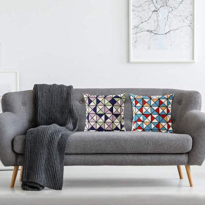AAYU Geometric Pattern Decorative Throw Pillow Covers 18 x 18 Inch Set of 2 Linen Cushion Covers for Couch Sofa Bed Home Decor