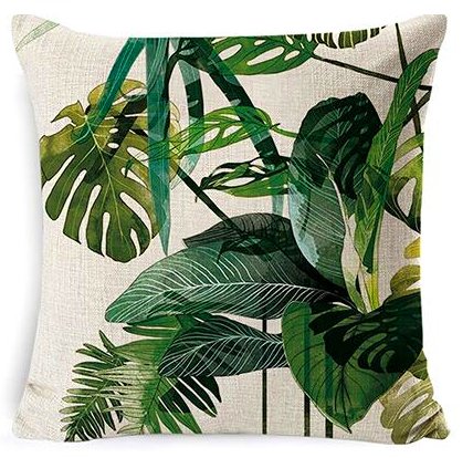 AAYU 4 Pack Green Leaf Design Linen Pillow Covers 18 X 18 Inch | 45 X 45 cm | 4 Pieces Set | Digital Printed | Prime Quality Pillow Insert |Pack of 4, Both Sides Printed