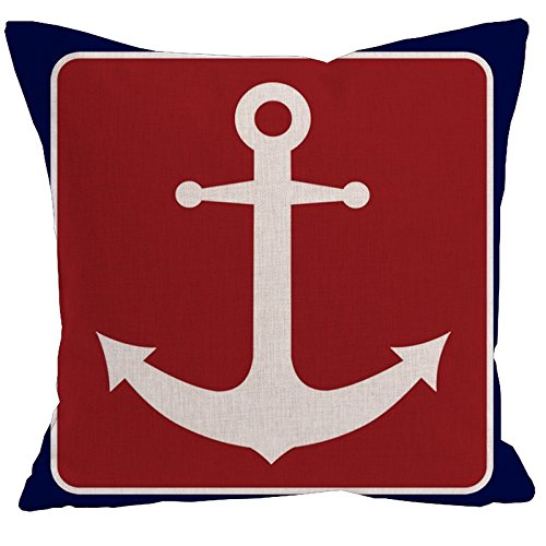 AAYU Nautical Decorative Throw Pillow Covers 20 x 20 Inch Set of 2 Navy and Red Linen Cushion Covers for Couch Sofa Bed Home Decor