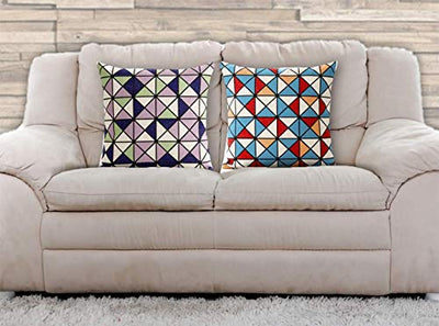 AAYU Geometric Pattern Decorative Throw Pillow Covers 18 x 18 Inch Set of 2 Linen Cushion Covers for Couch Sofa Bed Home Decor