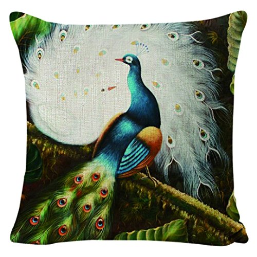 AAYU Peacock Design Pillow Covers 4 18 X 18 Inch | 45 X 45 cm | 4 Piece Set | Digital Printed | Prime Quality Pillow Cover | Both Sides Printed