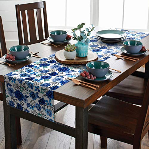 AAYU Floral Imitation Linen Table Runner 14 x 108 Inch Everyday Birthday Baby Shower Party Banquet Decorations Table Settings