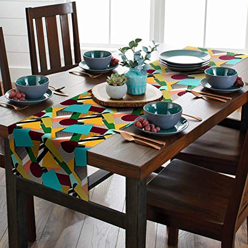 AAYU Geometric Imitation Linen Table Runner 14 x 108 Inch Runner for Everyday, Dinner Party, Outdoor Dining, Events, Decor
