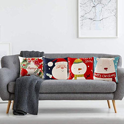 AAYU Christmas Decorative Throw Pillow Covers 18 x 18 Inch Set of 4 Linen Cushion Covers for Couch Sofa Bed Home Decor