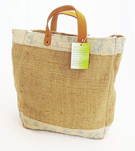 Jute Burlap Tote Bag with Leather handle | Shopping Handbag | Reusable Natural Burlap Tote Bags